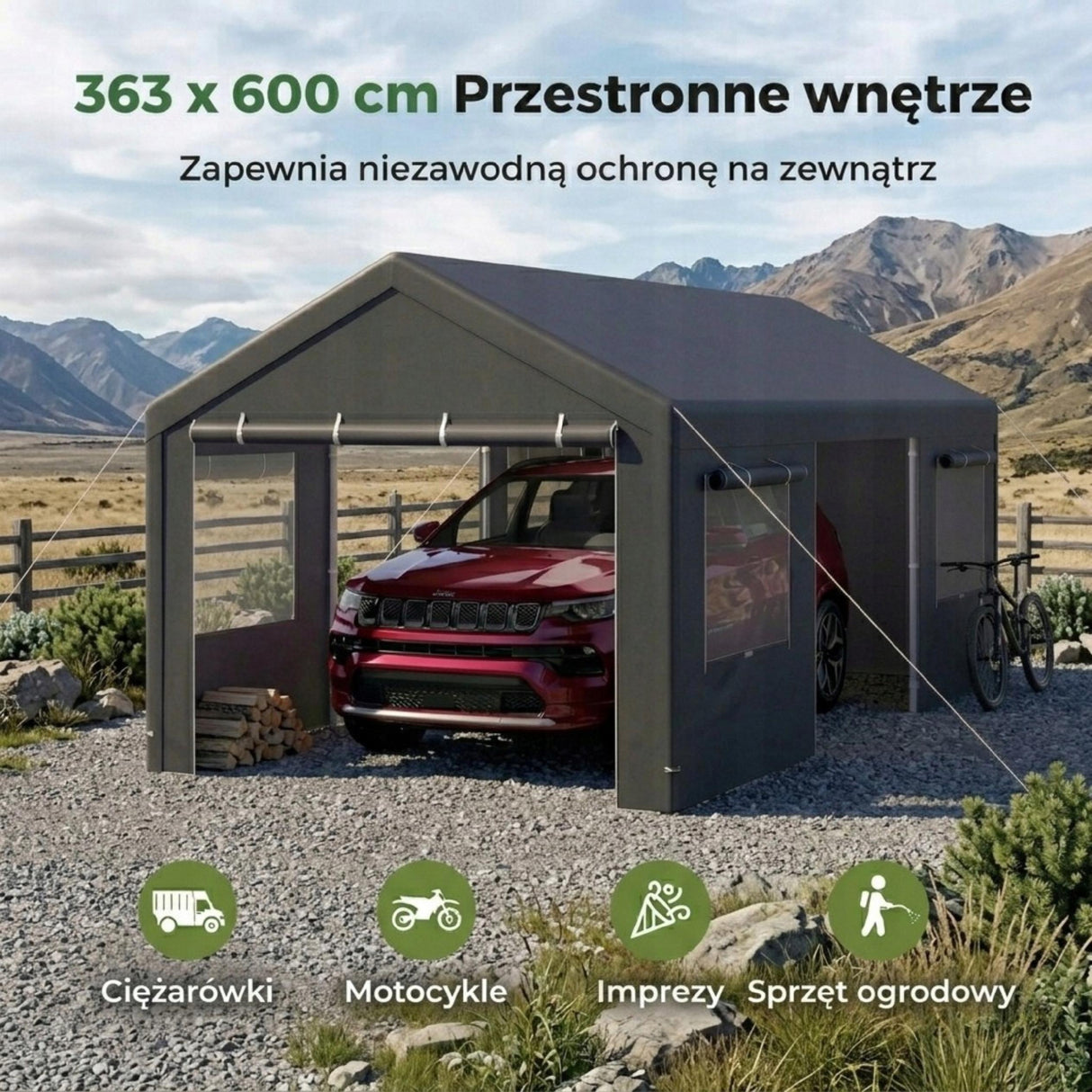 Garaż Namiotowy Magazynowy Wiklinowy Wiata Odporny na Zimę do Samochodu