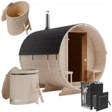 Sauna Ogrodowa z Piecem i Balią 120 cm Szwedzkie Drewno Beczka 240 cm