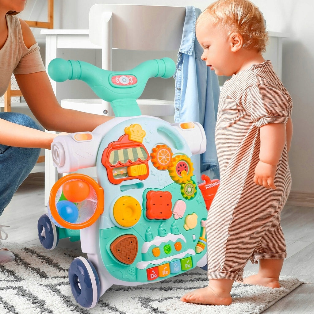 Chodzik Pchacz Interaktywny Jeździk Stolik Piłki 2w1 Edukacyjny Sensoryczny