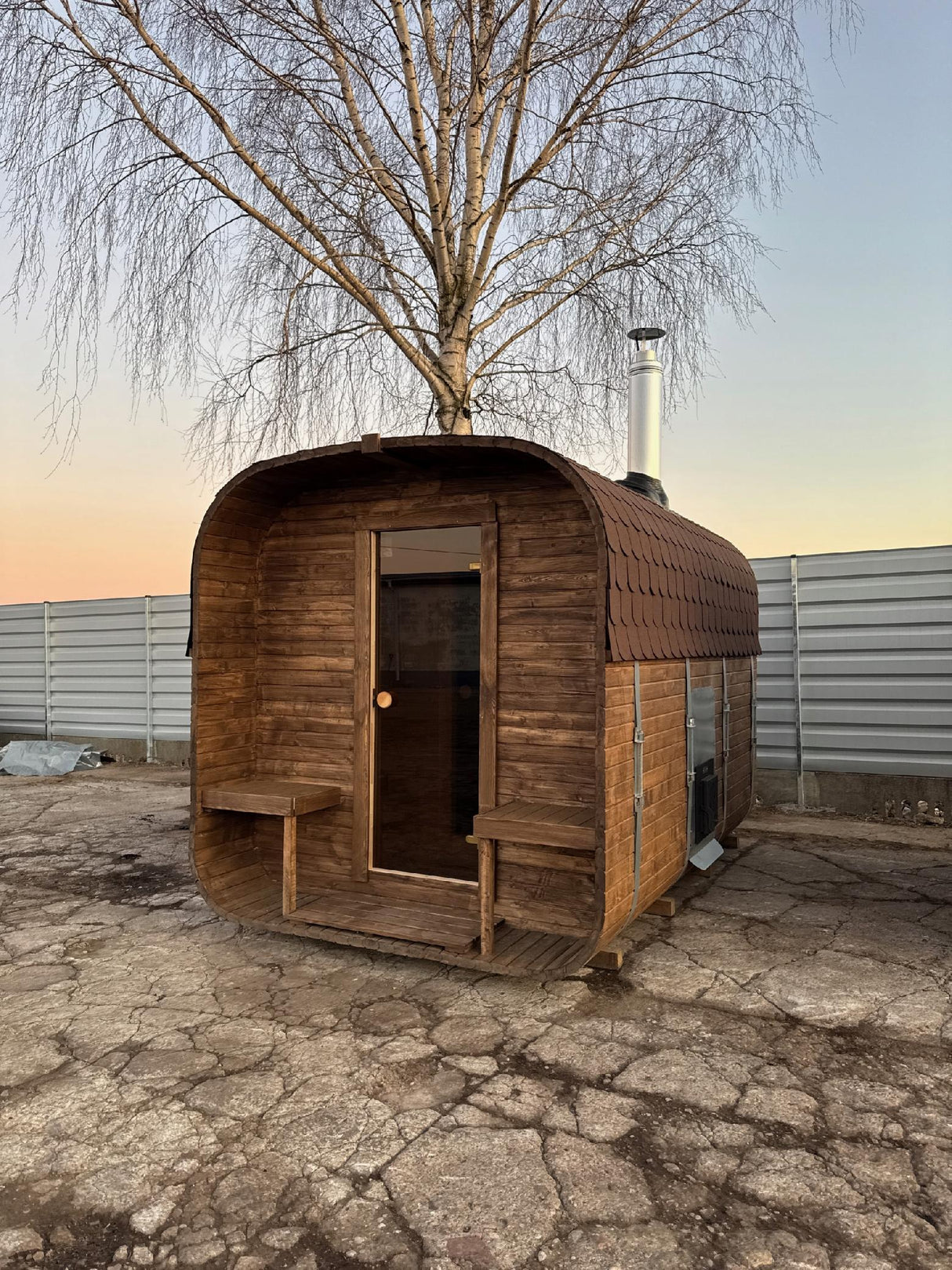 Sauna Ogrodowa z Piecem na Drewno Zestaw Ławki Drewno Świerkowe 240 cm 2QL
