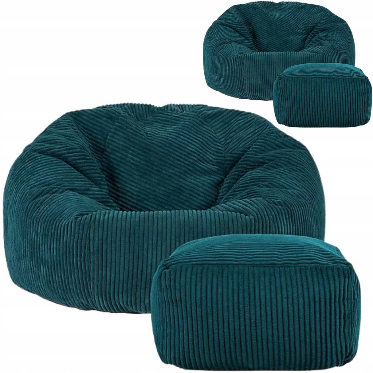 Pufa Worek Poves Kingston Cord Zielona Z Podnóżkiem 85x85x50cm Sztruksowy