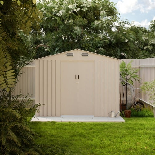 Domek Ogrodowy z Dwuspadowym Dachem Metalowy Beżowy 240x180cm 4,37m² POVES
