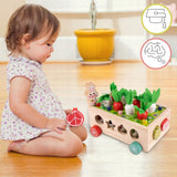 Układanka Drewniana Montessori Marchewki Wózek Złap Robaczka Sorter Klocków