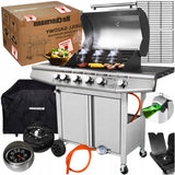 Grill Gazowy Ogrodowy Nierdzewny Żeliwny Ruszt 4+1 17,4kW Z Szafą na Butle