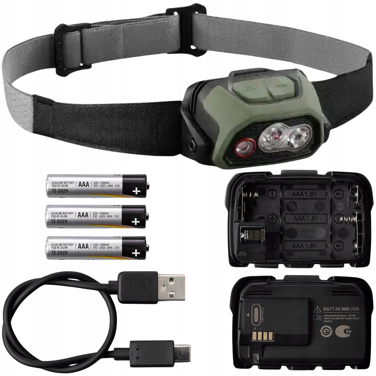 Lampka Czołowa USB V3 Moc 600 Lumenów Czarno-Zielona Czołówka Trekkingowa