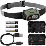 Lampka Czołowa USB V3 Moc 600 Lumenów Czarno-Zielona Czołówka Trekkingowa