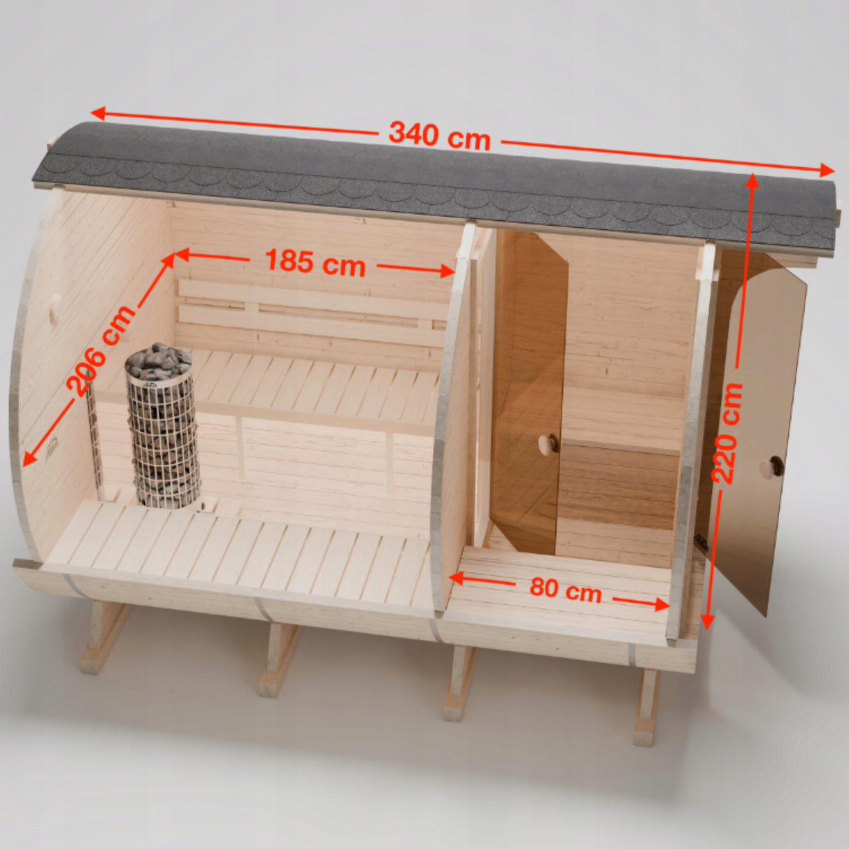 Sauna Ogrodowa z Przedpokojem Zestaw do Samodzielnego Montażu Beczka 340 cm