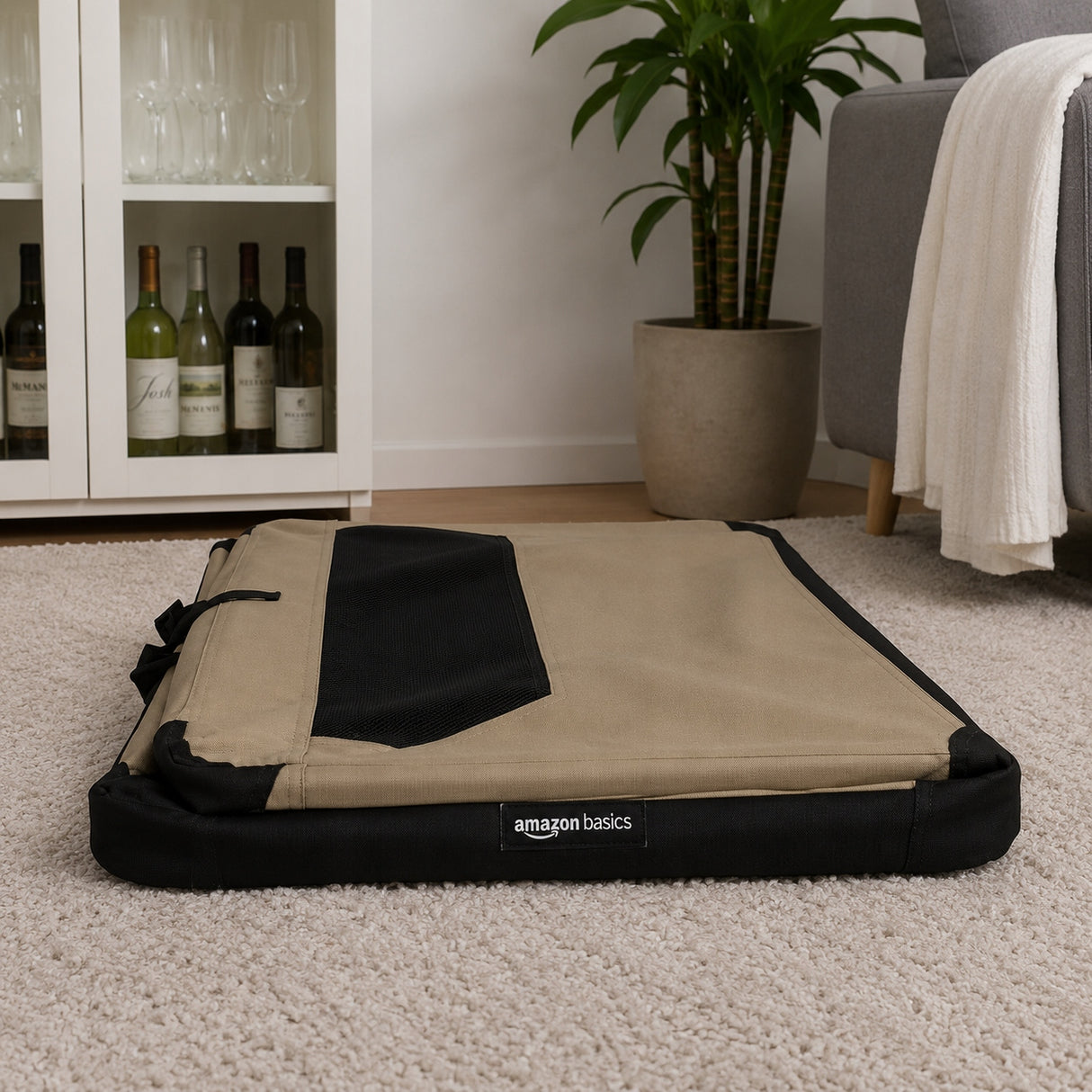 Transporter dla Psa Duży Beżowy Amazon Basics 54x76x54 cm Klatka dla Psów