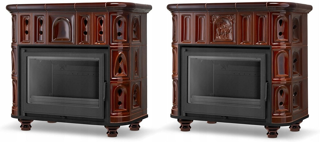 Piec Kominek Piecyk Kaflowy Ceramiczny Koza Brązowy 13kW Obudowa Kominkowa