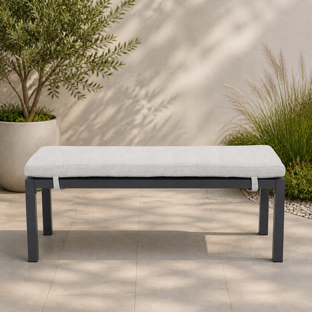 Ławka Ogrodowa Monti 120x45x41 cm Biały Czarny Lekka Aluminiowa Rama