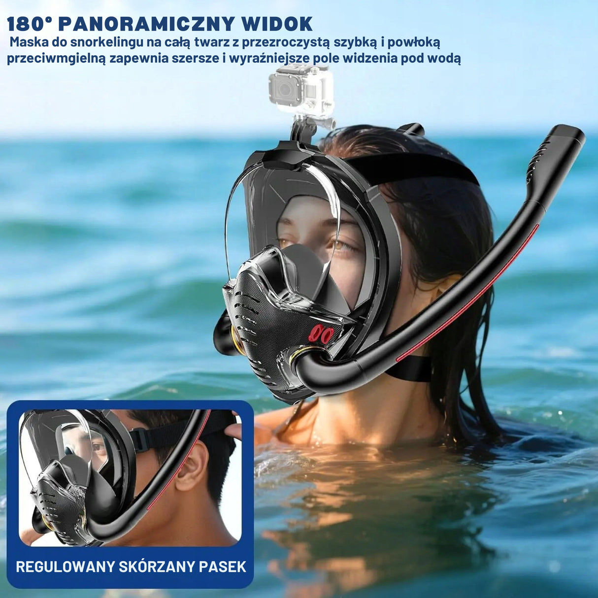 Maska do Snorkelingu Nurkowania Pełno-Twarzowa z Podwójnymi Rurkami S/M