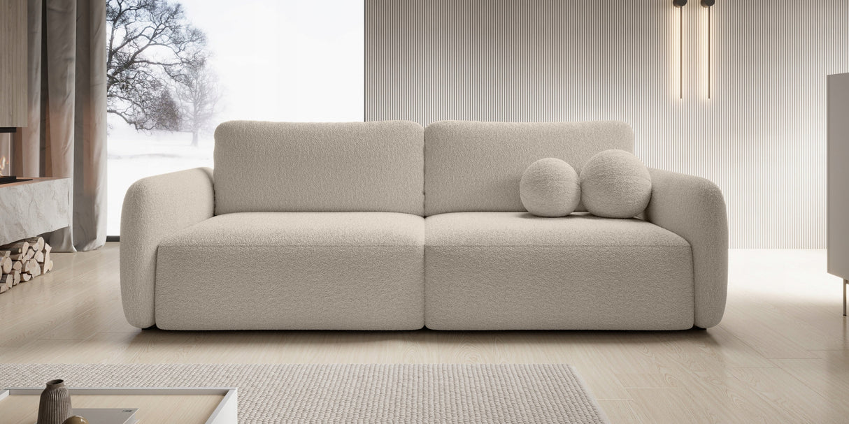 Sofa Rozkładana z Funkcją Spania Pojemnikiem Jasnobeżowa 238x103cm Tkanina