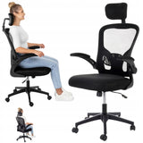 Fotel Obrotowy Biurkowy z Regulacją Materiałowy Ergonomiczny Czarny 126cm