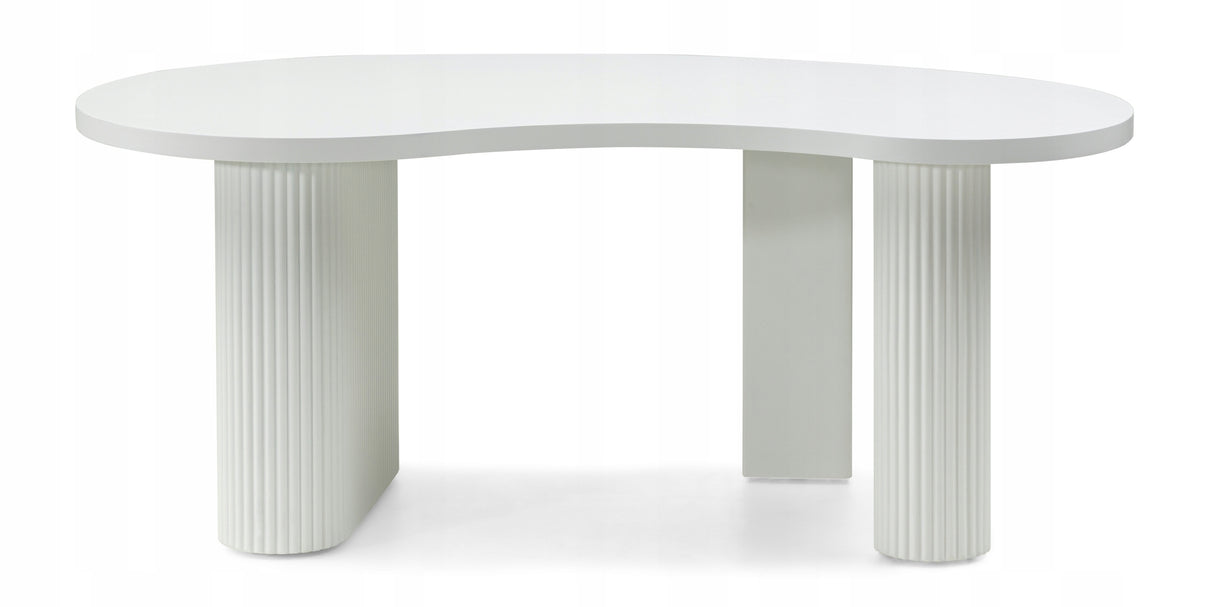Stolik Kawowy Ryflowane Nóżki Obłe Kształty Blatu Elegancki Biały 110x60 cm