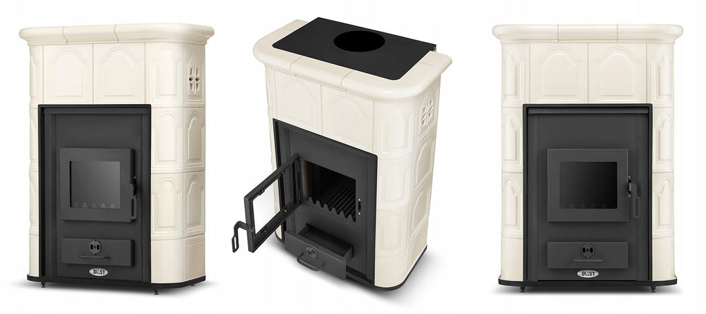 Kominek Kaflowy Piec Koza Ceramiczny Komin Kremowy 14kW z Płaszczem Wodnym