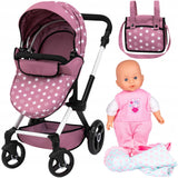 Wózek dla Lalek w Gwiazdki Spacerowy + Lalka Interaktywna 32 cm Duży Zestaw