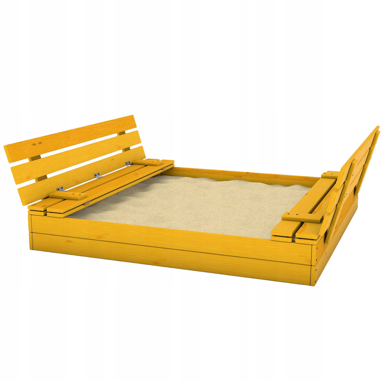 Piaskownica Drewniana XXL Zamykana Składana Z Ławkami 150x150 Żółta+ GRATIS