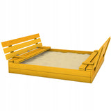 Piaskownica Drewniana XXL Zamykana Składana Z Ławkami 150x150 Żółta+ GRATIS