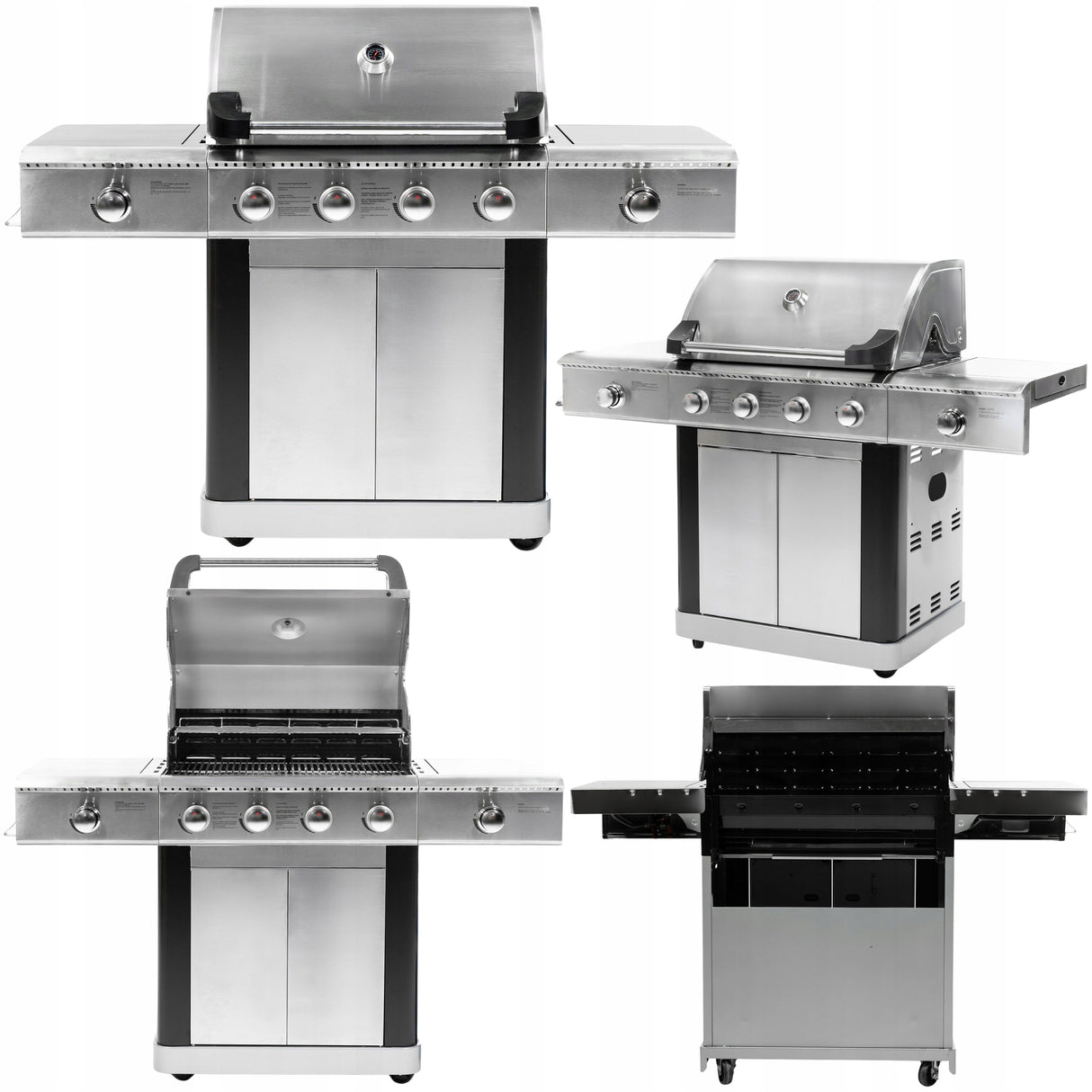 Grill Gazowy Ogrodowy z Kuchenką Boczną 5 Palnikó +Pokrowiec Srebrny 22,5kW