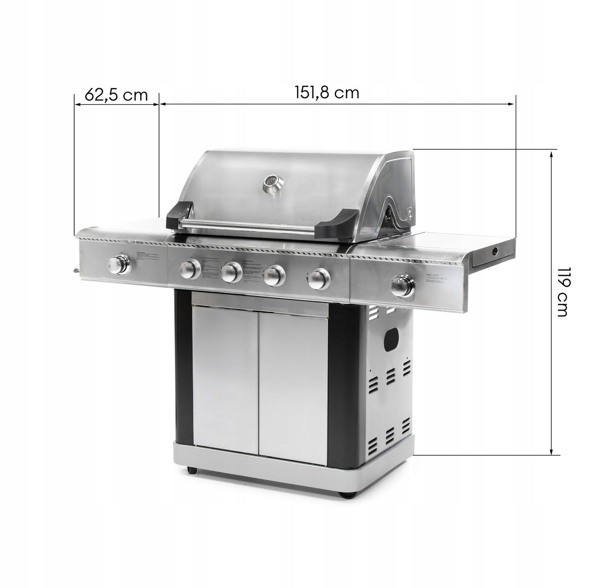 Grill Gazowy Ogrodowy z Kuchenką Boczną 5 Palnikó +Pokrowiec Srebrny 22,5kW