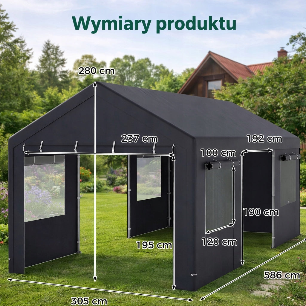 Garaż Namiotowy Magazynowy Wiklinowy Wiata Odporny na Zimę Samochodu 17m2