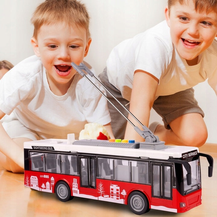 TROLEJBUS AUTOBUS ŚWIATŁA OTWIERANIE DRZWI ELEKTRYCZNY INTERAKTYWNY 1:16