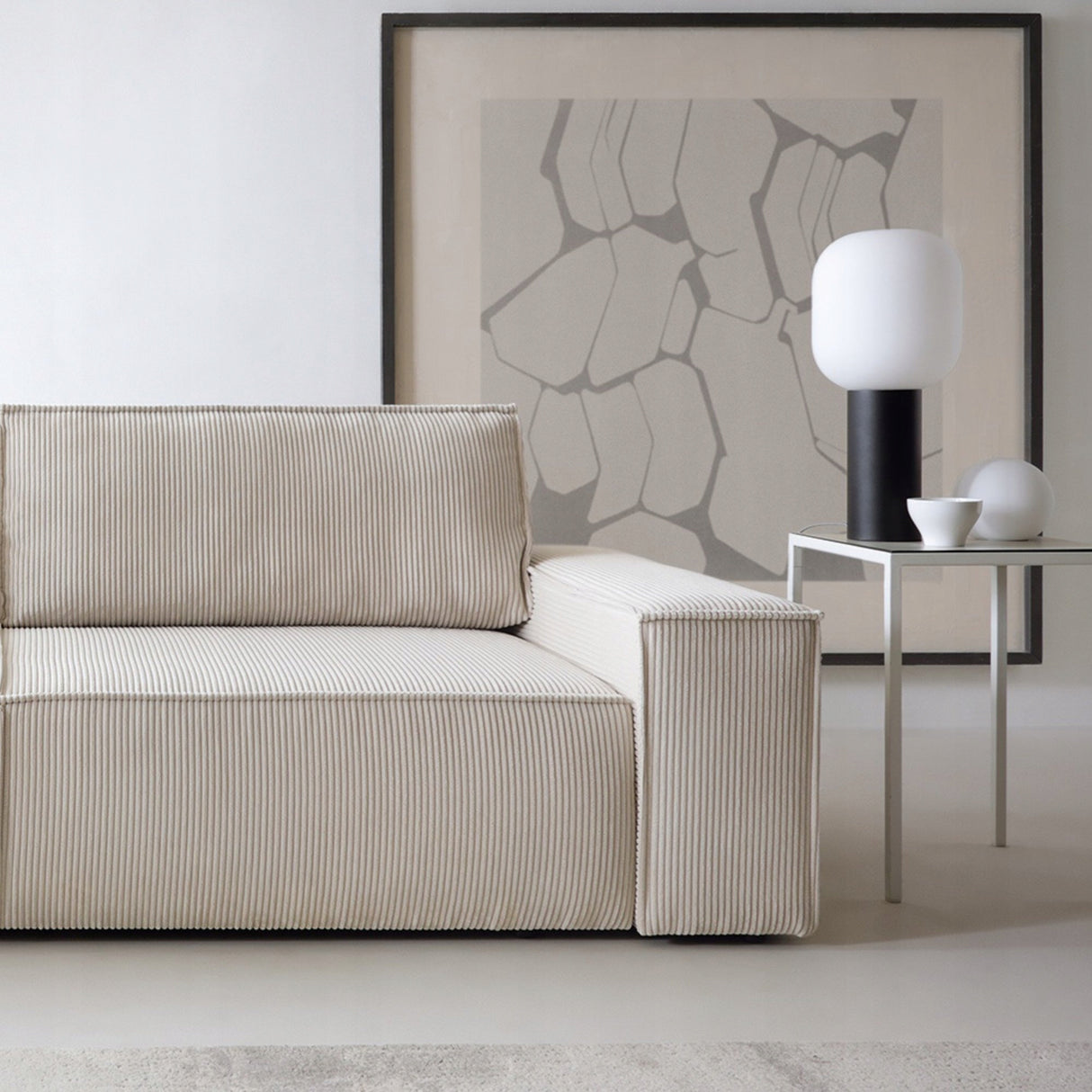Sofa Rozkładana z Pojemnikiem na Pościel Sztruksowa Jasnobeżowa 257x102cm