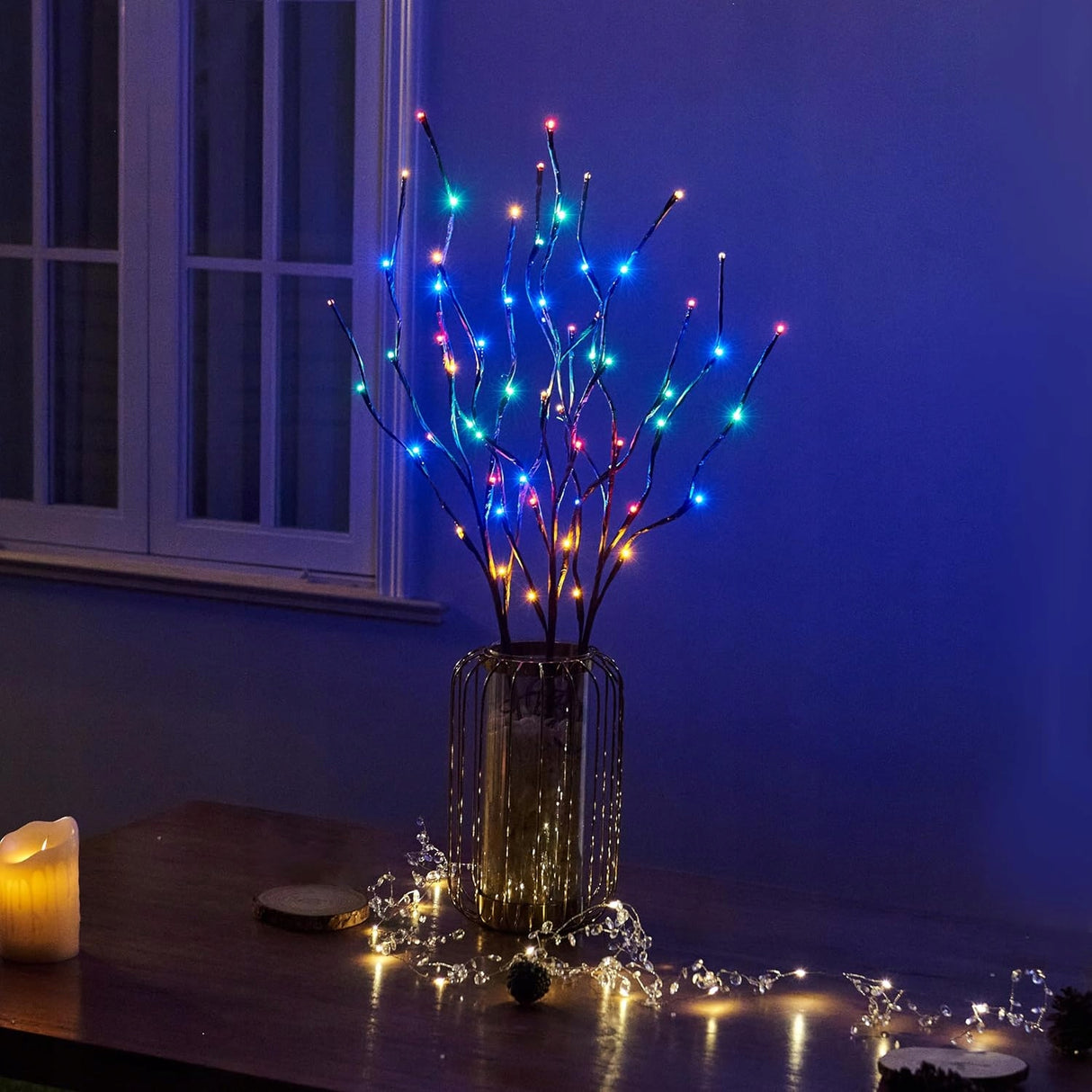 Gałązka 20 LAMPEK LED Baterie Do Wazonu WIELOKOLOROWE Gałązki Święta 70 cm