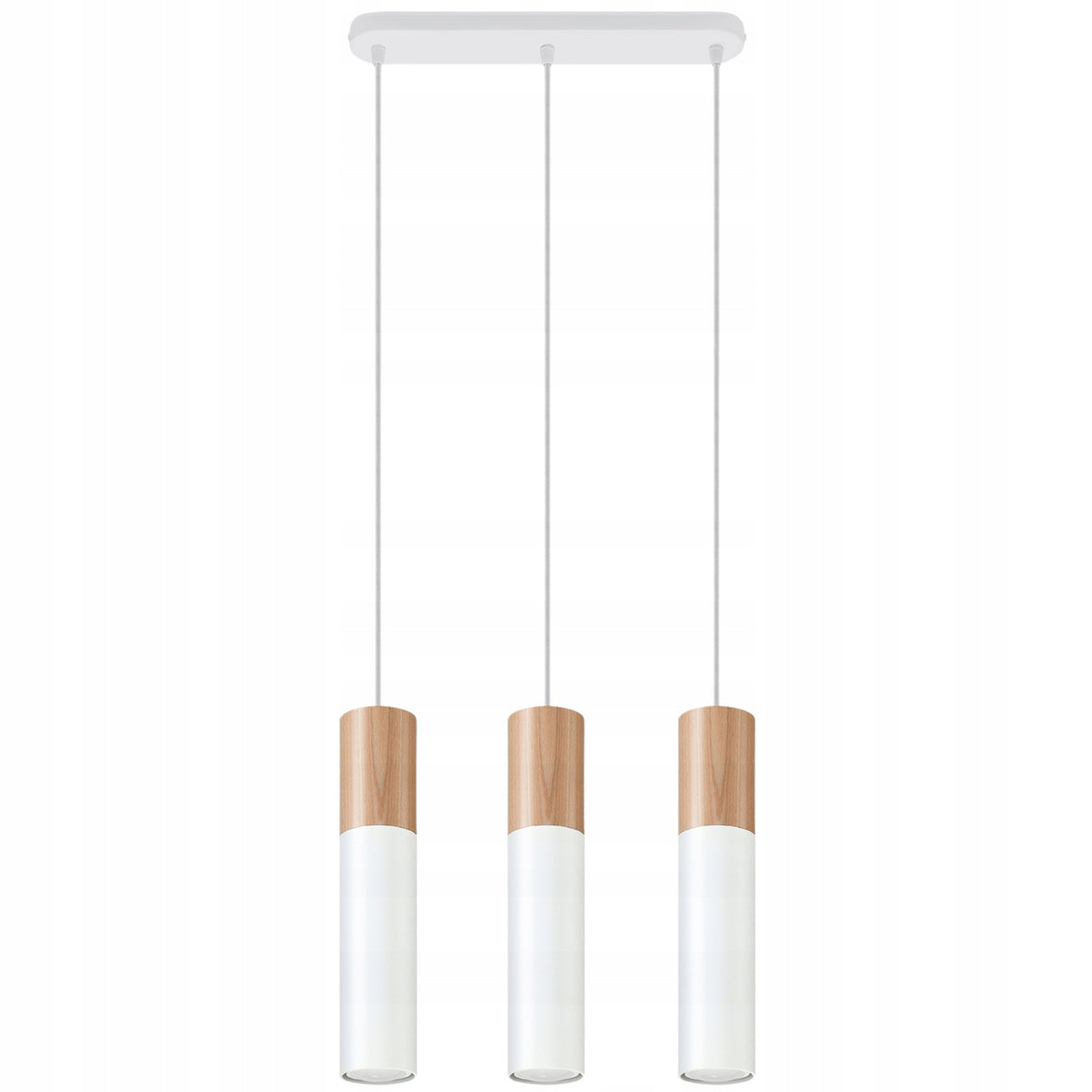 Lampa Wisząca MAPUA 3 Biała LED MIALUX Designerska 3 Punktowa Stal i Drewno