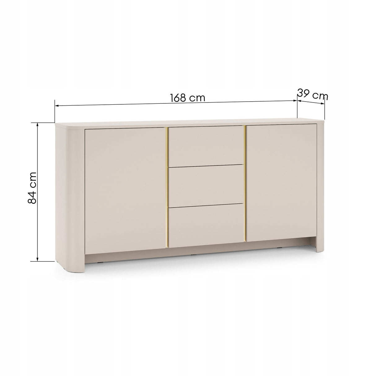 Komoda Dwudrzwiowa z Szufladami Zaokrąglona 168 cm Cashmere Gold 168x39 cm