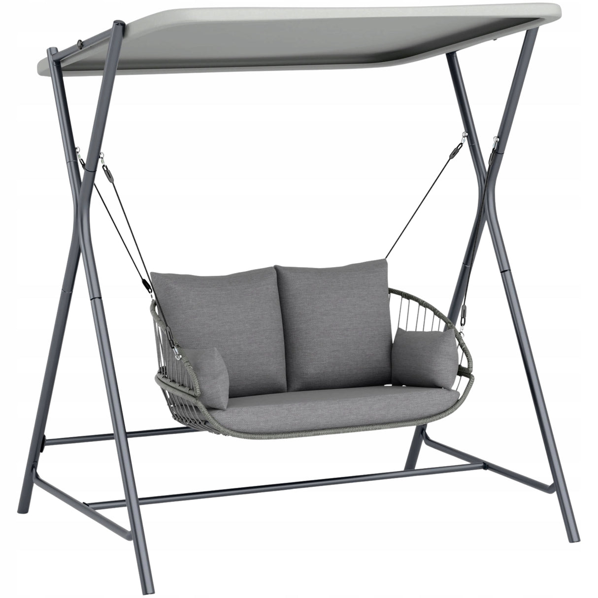 Huśtawka Ogrodowa Dwuosobowa Stal Poliester 171x130x173 cm do 220 Kg Szara