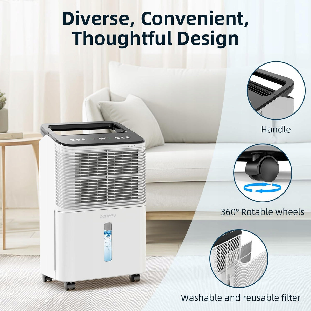 Osuszacz Powietrza CONOPU DH-CS10 270 W Biały Cichy Mocny Wydajność 16l/24h