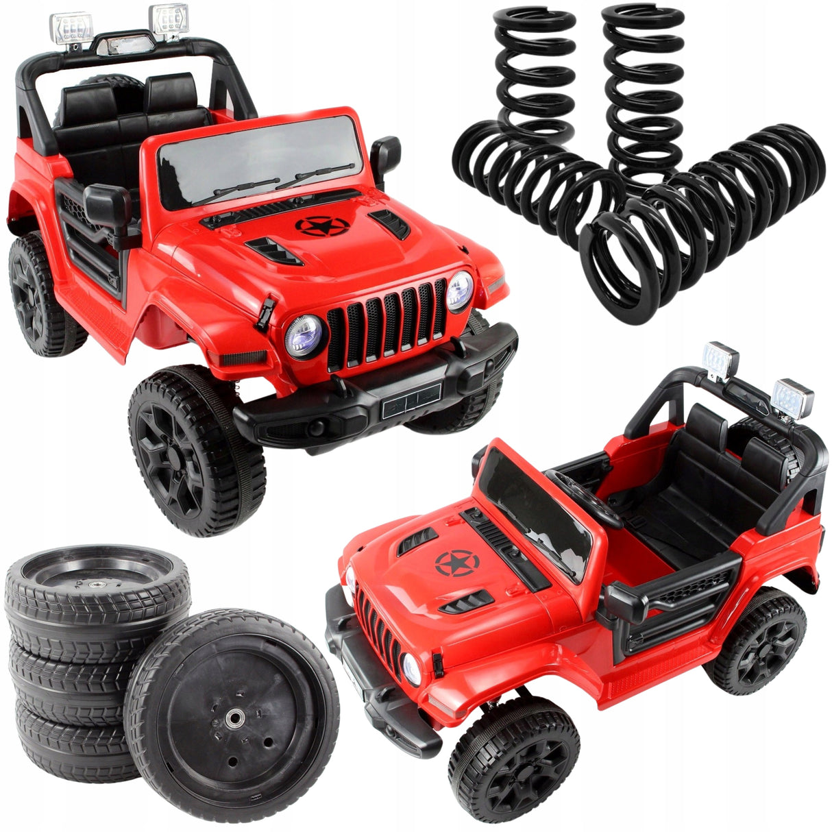 JEEP LT Off Road 4x4, Auto na Akumulator 4 Amortyzatory Czerwony 12V 7Ah