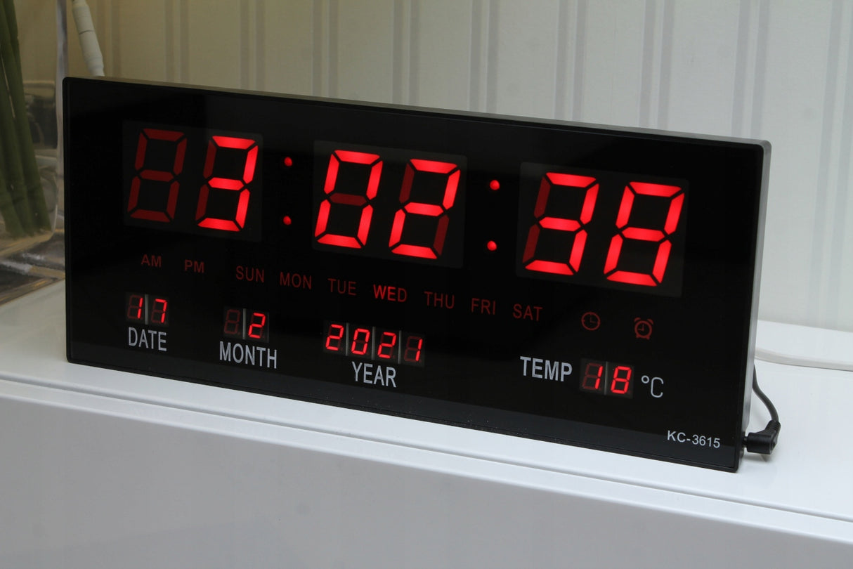 Zegar Cyfrowy Elektryczny Ścienny z Datą i Temperaturą Cichy LED XL