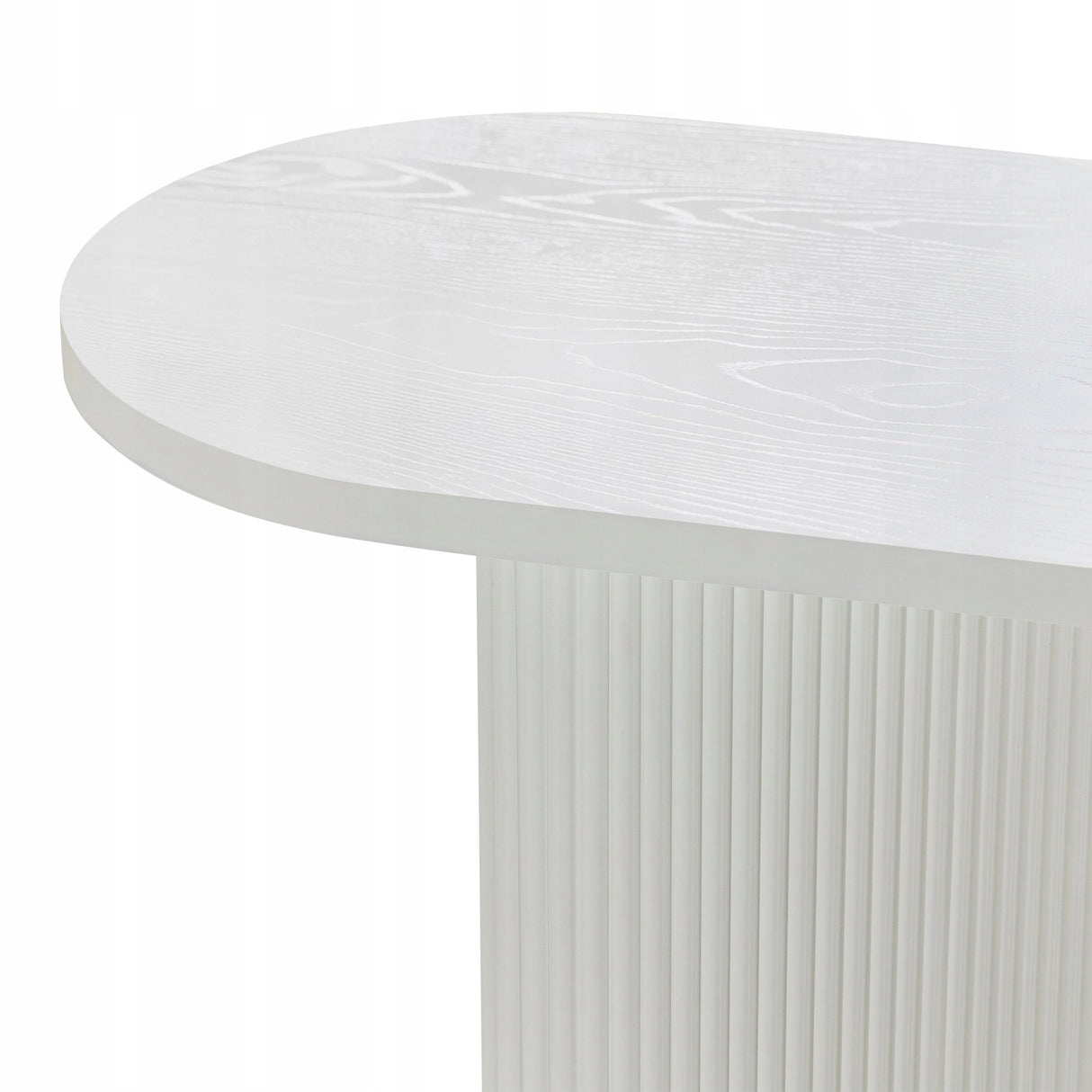 Biurko Konsola Stolik Lamelowe Nogi Owalny Blat Designerski Biały 140x40