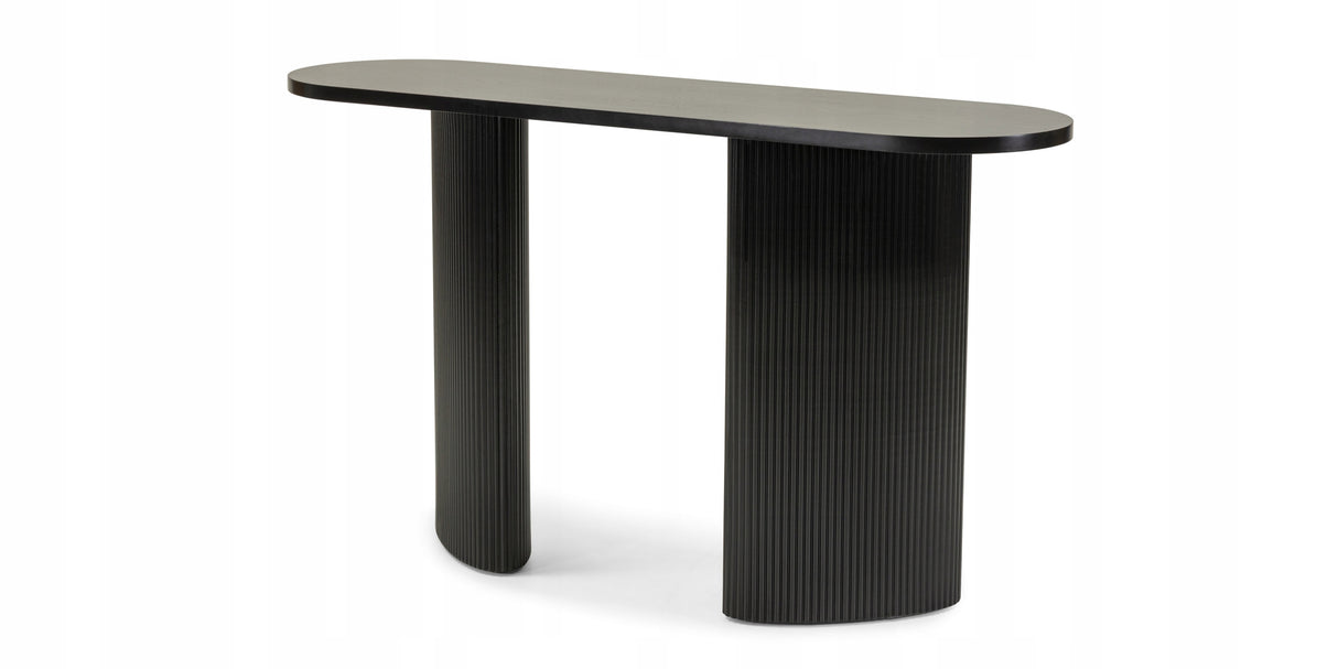 Biurko Konsola Stolik Lamelowe Nogi Owalny Blat Designerski Czarne 140x40