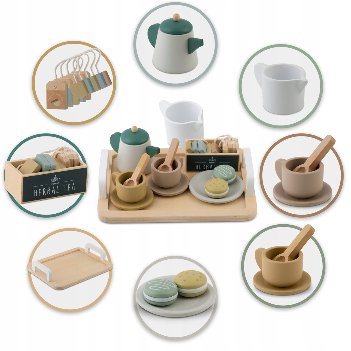 Drewniany Zestaw Kawowy Serwis do Kawy i Herbaty Zabawkowy dla Dzieci