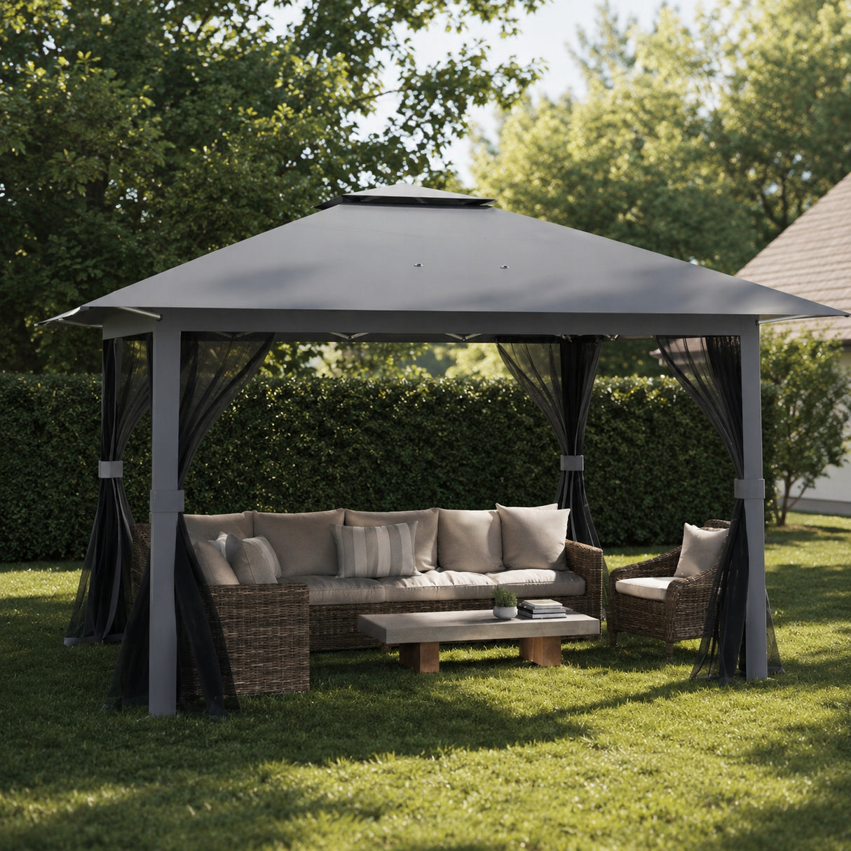 Pawilon Namiot Ogrodowy Pergola na Taras Antracytowy Szary 4x4m Wodoodporny