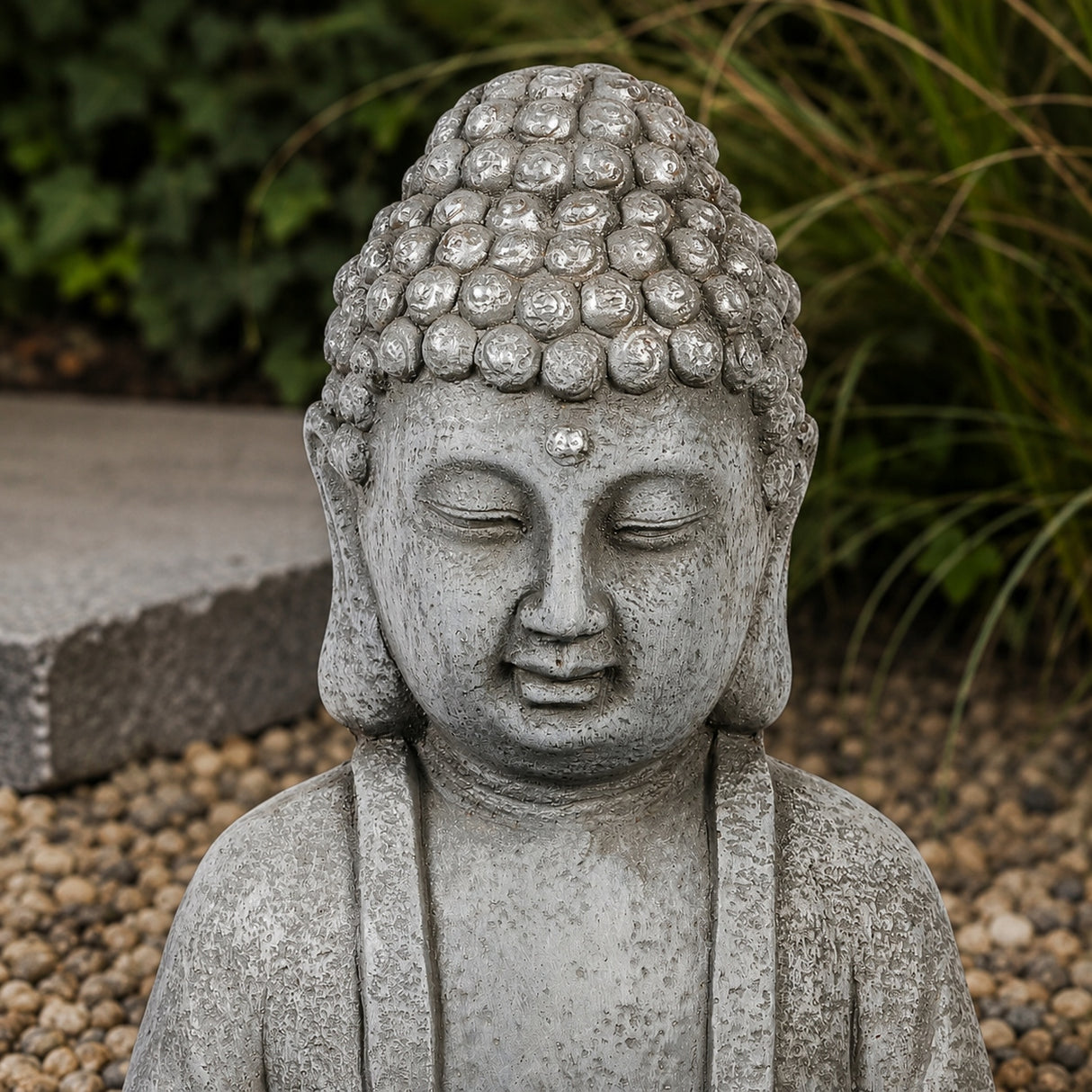 Figurka Ogrodowa Dekoracyjna do Ogrodu Wnętrza Ozdobna Siedzący Budda Szary