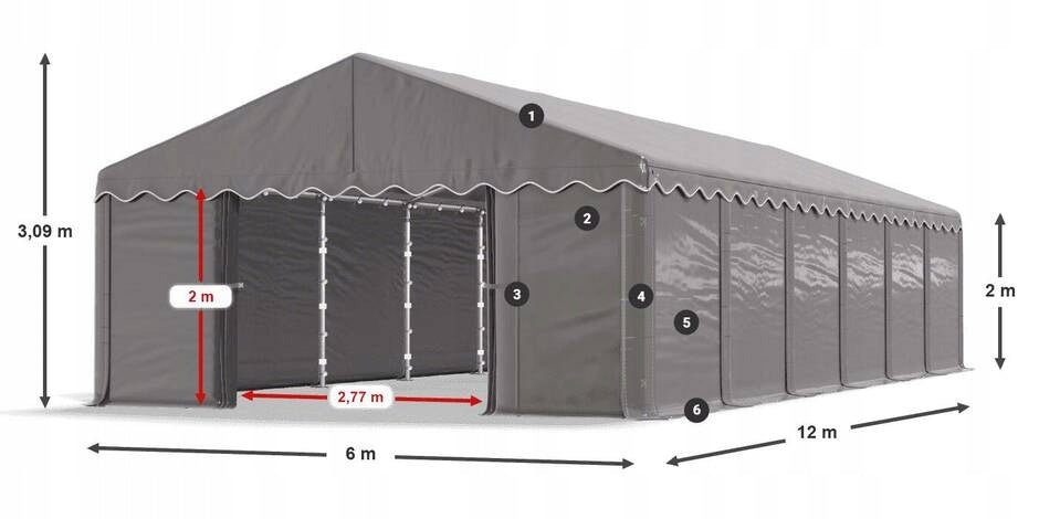 Namiot Ogrodowy Imprezowy Przemysłowy Magazynowy - LETNI SIWY POVES 6x12m