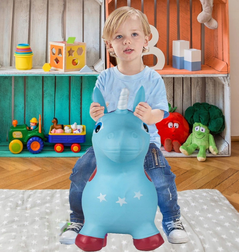 Jednorożec Konik Skoczek Gumowy Miękki do 140 KG Pompka Duży Pompowany Blue