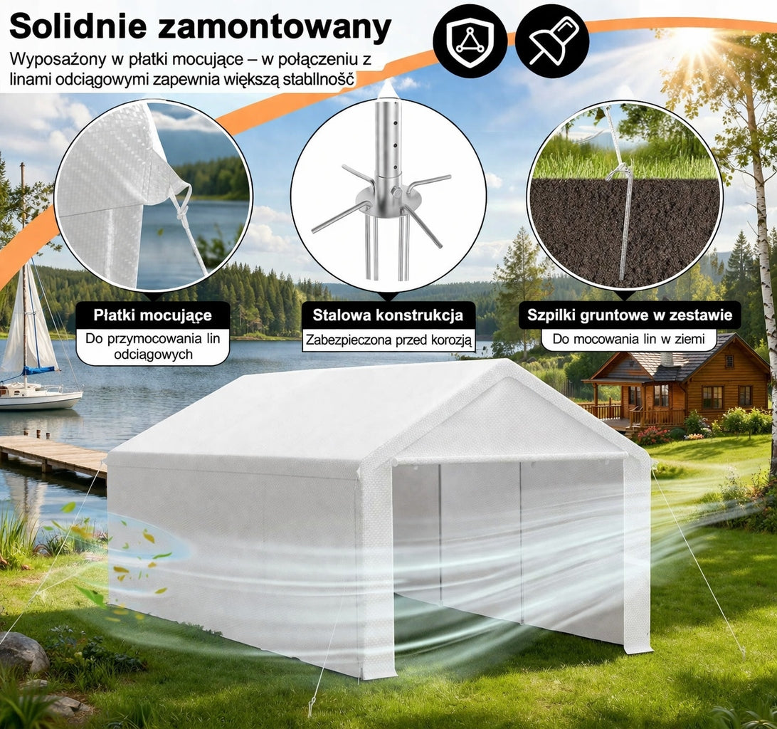 Namiot Garażowy Wodoszczelny Polietylenowy Odporny na Rozerwanie Biały 3x6m