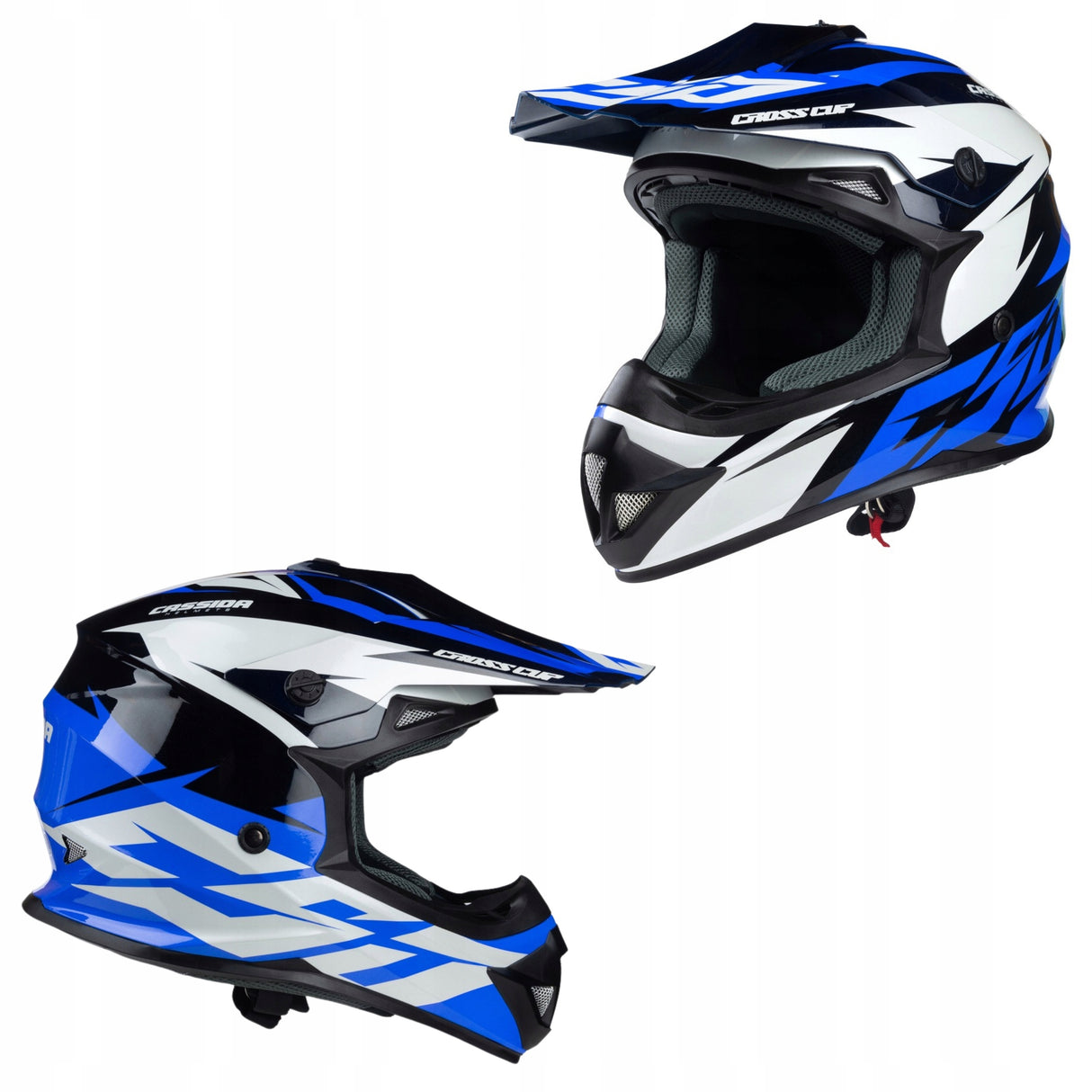 Kask Motocyklowy Cross Cup/Two + Gogle, Kominiarka, Niebieski XL