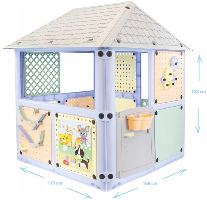 Domek Ogrodowy Dla Dzieci 6 Paneli Zabaw 128 x 115 x 106 cm 6W1 Plac Zabaw