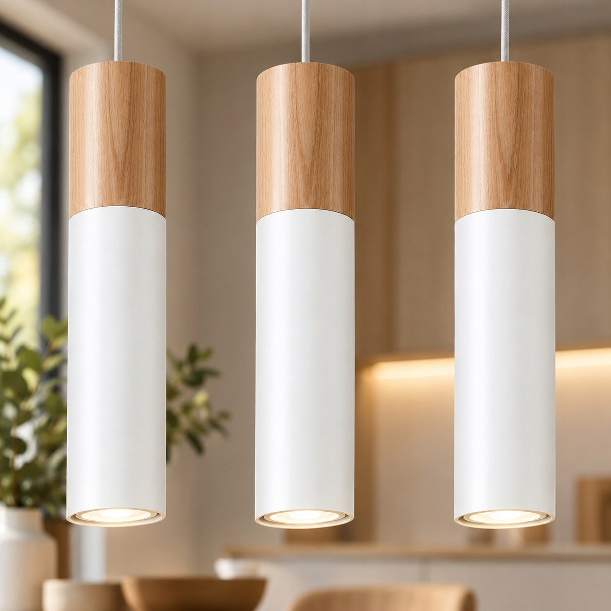 Lampa Wisząca MAPUA 3 Biała LED MIALUX Designerska 3 Punktowa Stal i Drewno