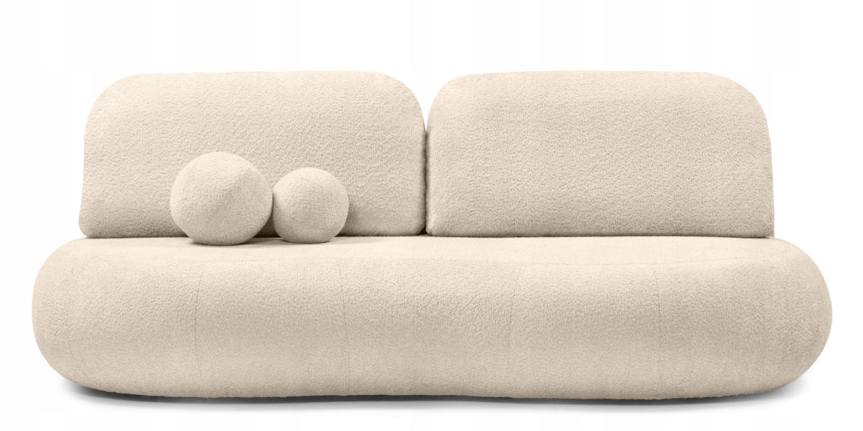 Sofa z Funkcją Spania i Pojemnikiem na Pościel Obłe Kształty Boucle Beżowa