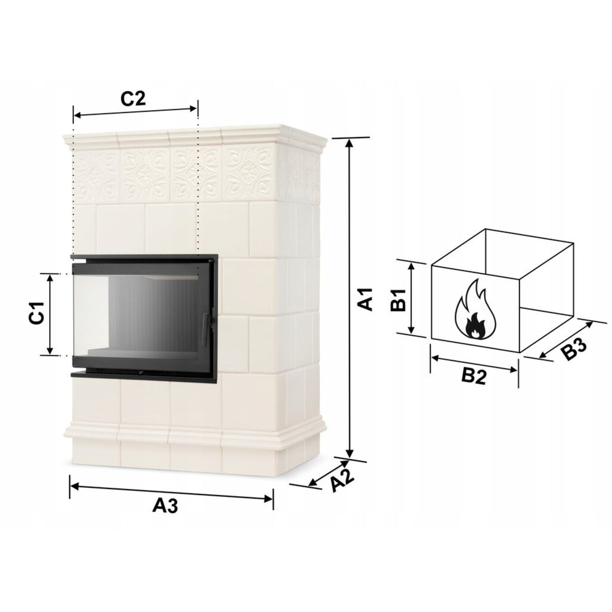 Piec Kominek Koza Ceramiczny Kaflowy Narożny 14kW Beżowy Obudowa Kominkowa