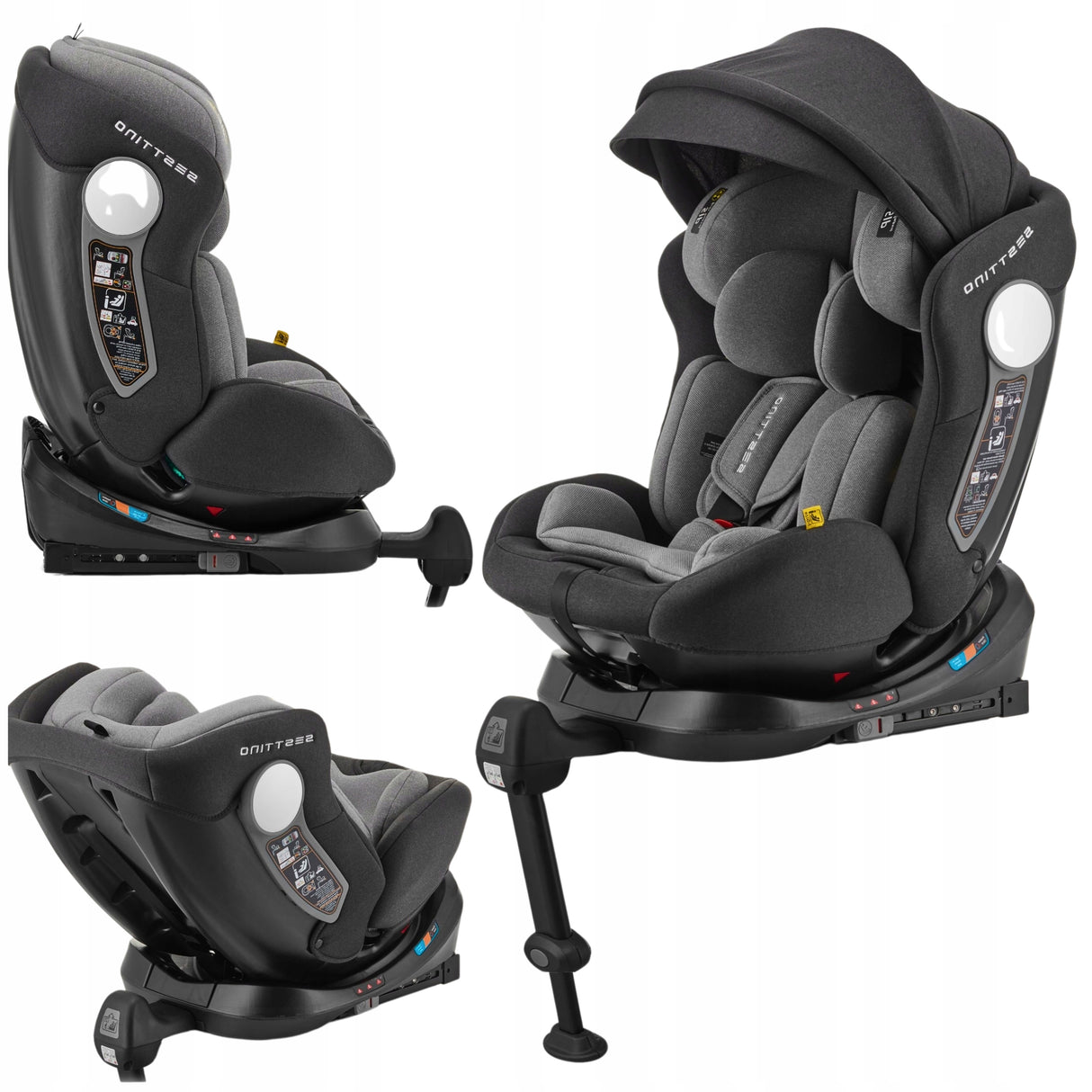 Fotelik Samochodowy Black-Grey 40-150cm 0-36 KG POVES Podstawka dla Dziecka