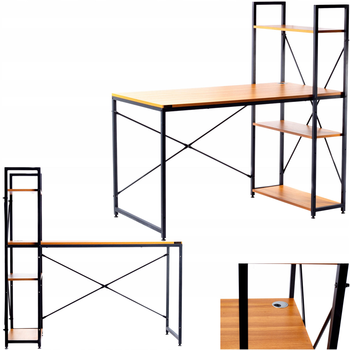 Biurko Komputerowe Loft z Półkami Drewniano-Metalowe 120x60 cm Dąb Miodowy