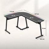 Biurko Gamingowe Młodzieżowe Narożne RGB LED Pilot Dwustronne L/P Czarne